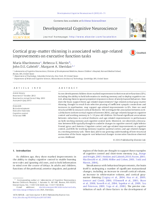(PDF) Neural Substrates of the Development of Cognitive Control in ...