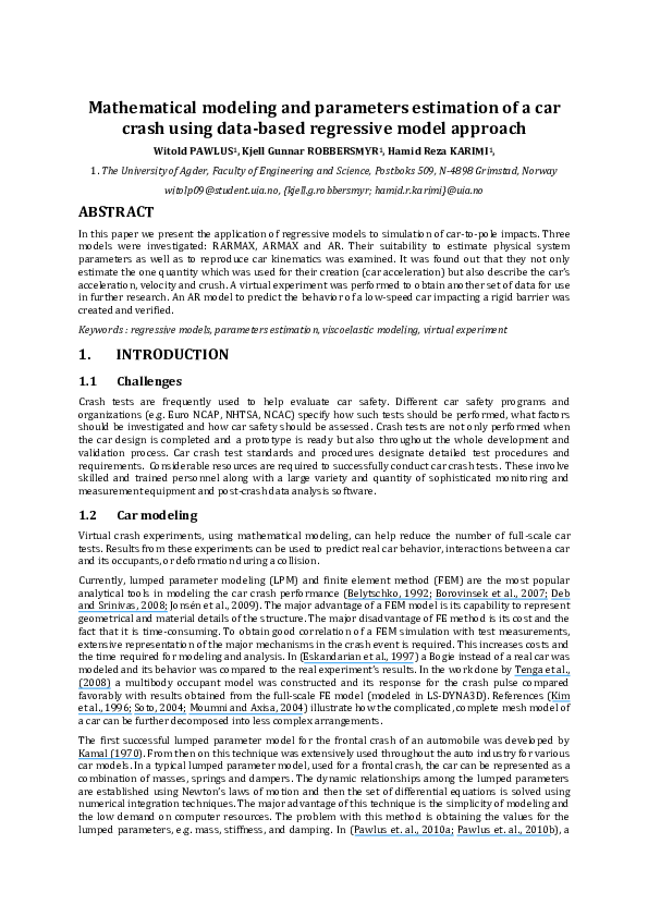 (PDF) Mathematical modeling and parameters estimation of a car crash ...