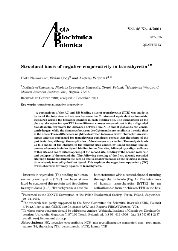 (PDF) Structural basis of negative cooperativity in transthyretin ...