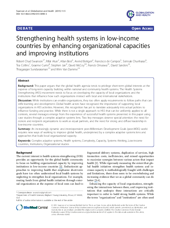 (PDF) Strengthening health systems in low-income countries by enhancing ...