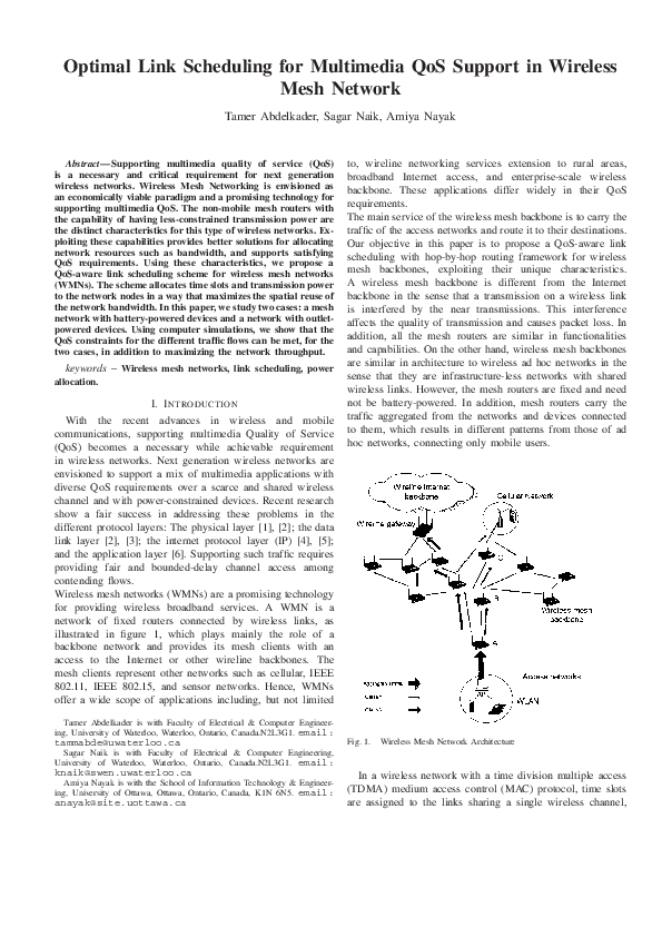 (PDF) Optimal link scheduling for multimedia QoS support in wireless ...