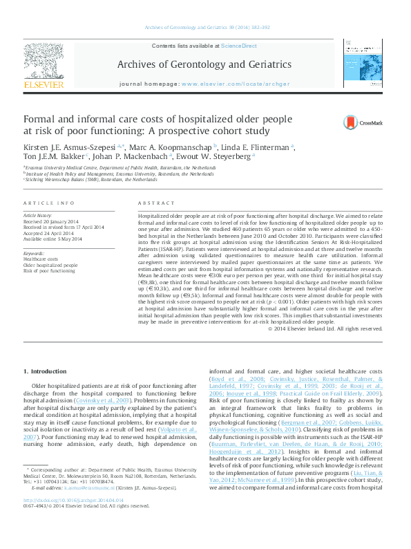 (PDF) Formal and informal care costs of hospitalized older people at ...