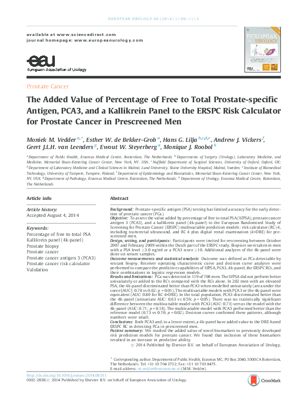 (PDF) The Added Value of Percentage of Free to Total Prostate-specific ...
