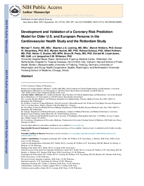 (PDF) Development and validation of a coronary risk prediction model ...