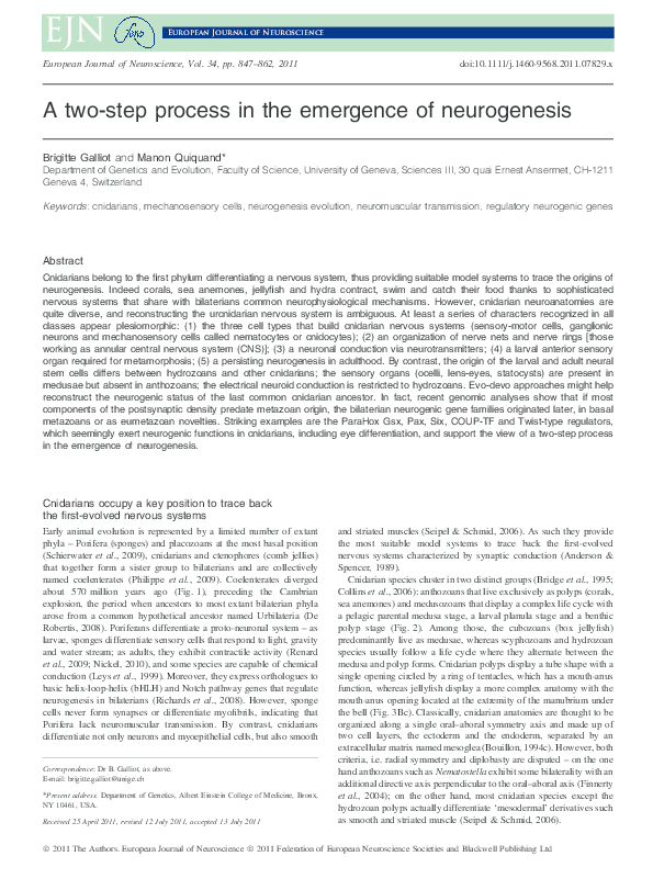 (PDF) A two-step process in the emergence of neurogenesis