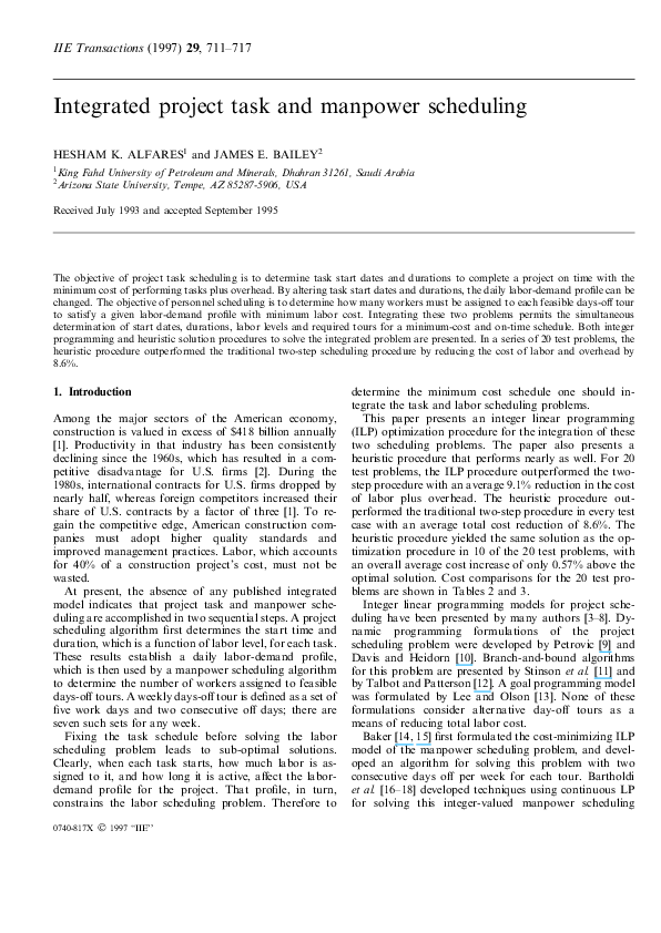 (PDF) Integrated project task and manpower scheduling