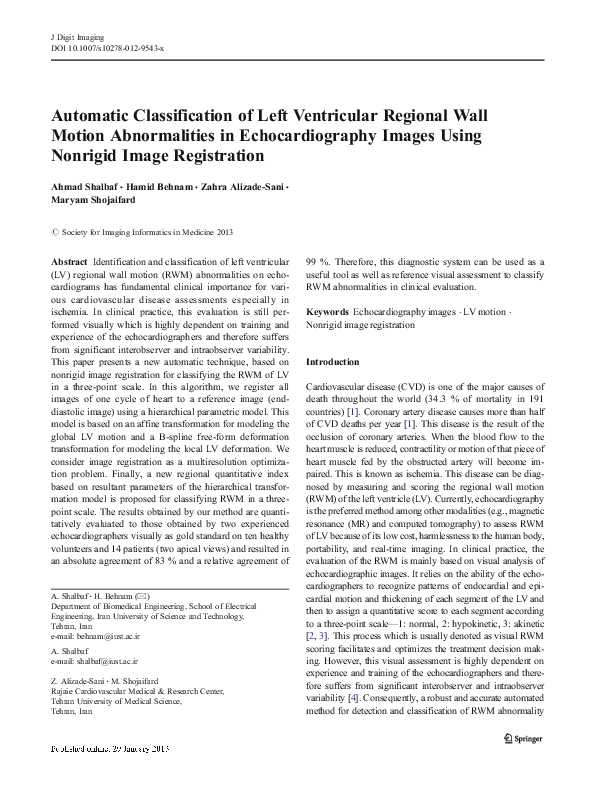 (PDF) Automatic Classification of Left Ventricular Regional Wall Motion ...