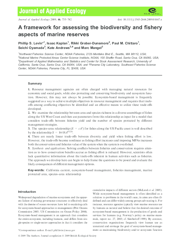 (PDF) A framework for assessing the biodiversity and fishery aspects of ...