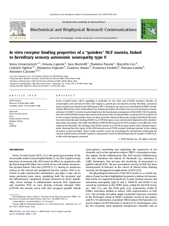(PDF) In vitro receptor binding properties of a “painless” NGF mutein ...