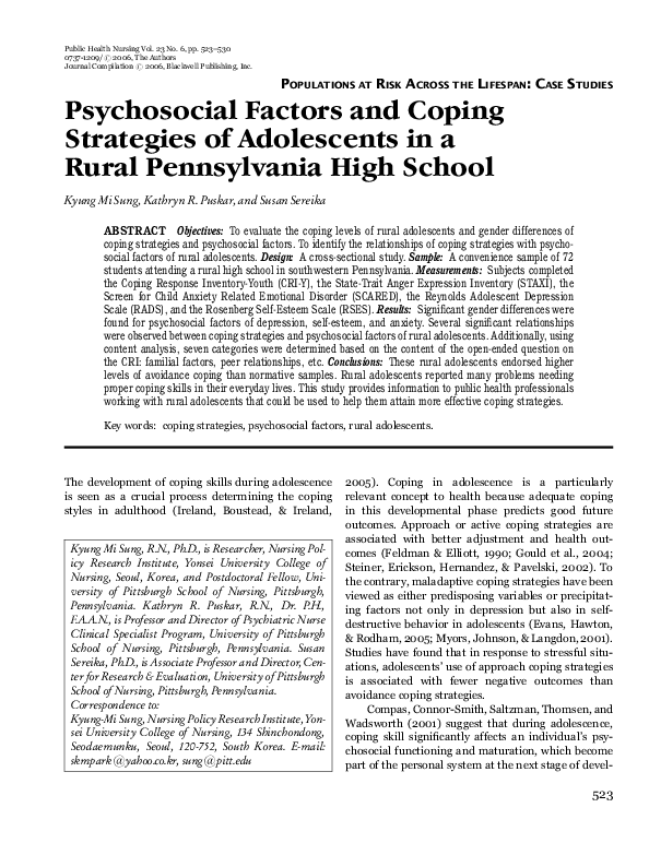 (PDF) Psychosocial Factors and Coping Strategies of Adolescents in a ...