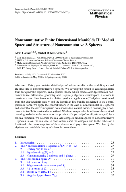 (PDF) Noncommutative Finite Dimensional Manifolds II: Moduli Space and ...