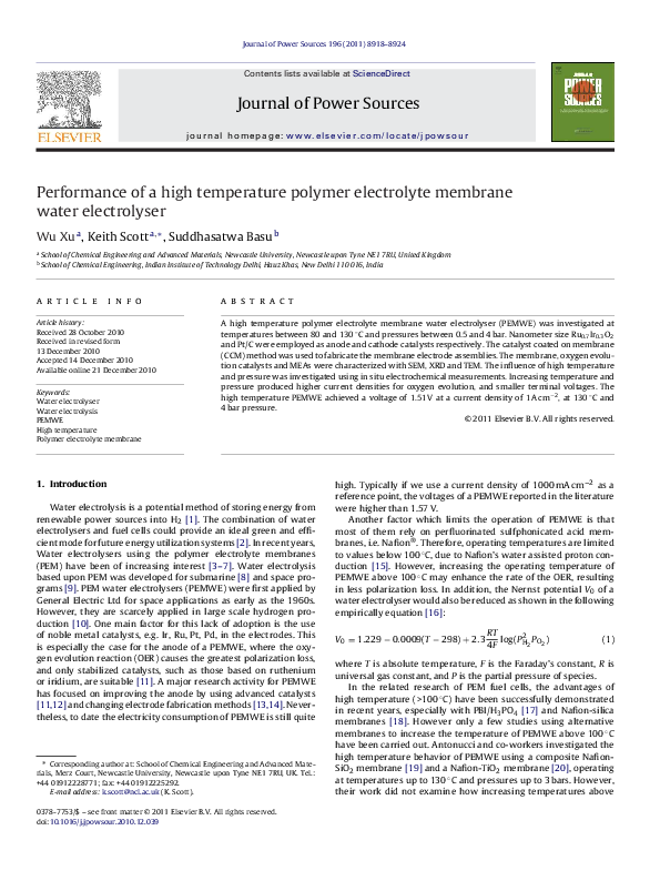 (PDF) Performance of a high temperature polymer electrolyte membrane ...