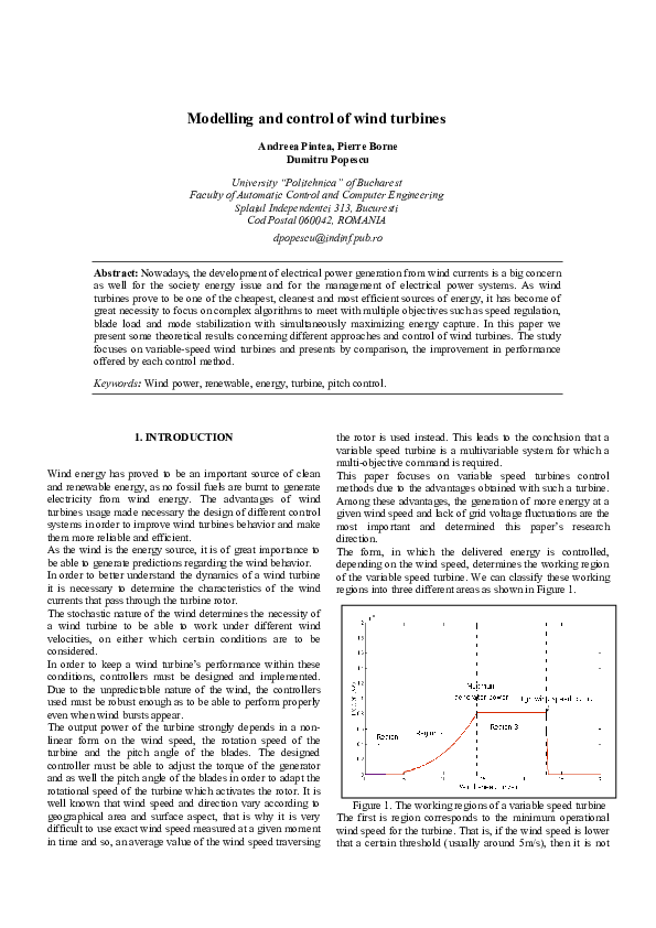 (PDF) Modelling and control of wind turbines