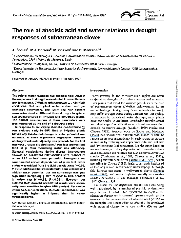 (PDF) The role of abscisic acid and water relations in drought ...