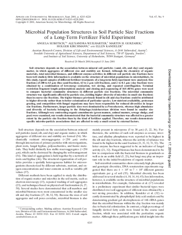 (PDF) Microbial Population Structures in Soil Particle Size Fractions ...