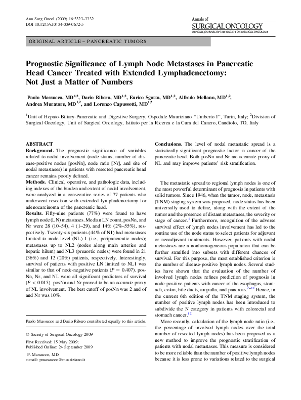 (PDF) Prognostic Significance of Lymph Node Metastases in Patients with ...