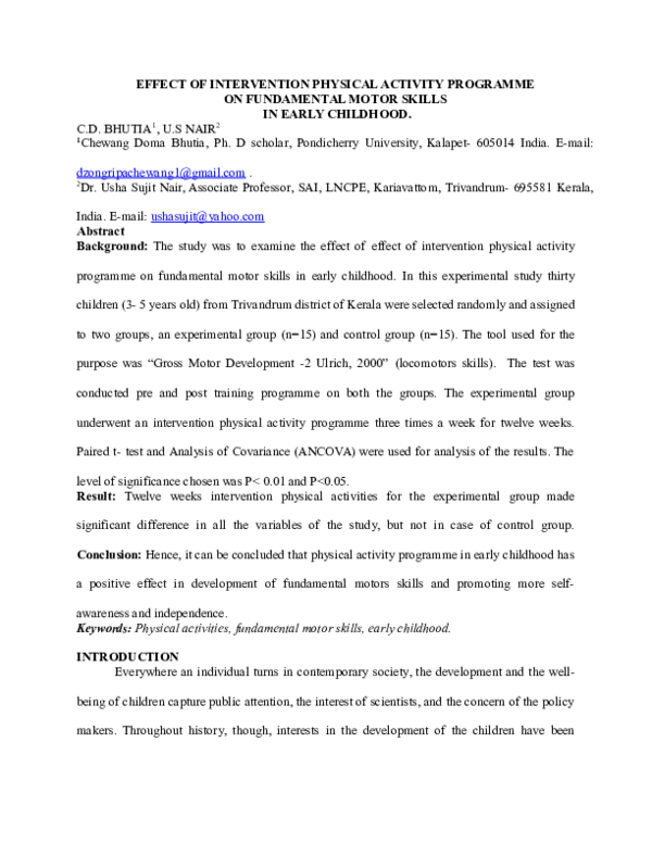 (DOC) EFFECT OF INTERVENTION PHYSICAL ACTIVITY PROGRAMME ON FUNDAMENTAL ...