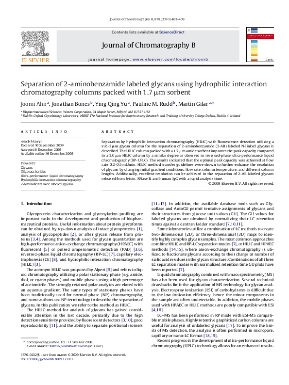 (PDF) Separation of 2aminobenzamide labeled glycans using hydrophilic