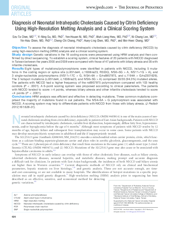 (PDF) Diagnosis of Neonatal Intrahepatic Cholestasis Caused by Citrin ...