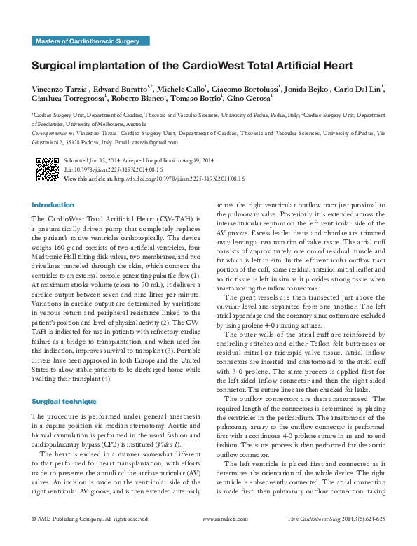 (PDF) Surgical implantation of the CardioWest Total Artificial Heart