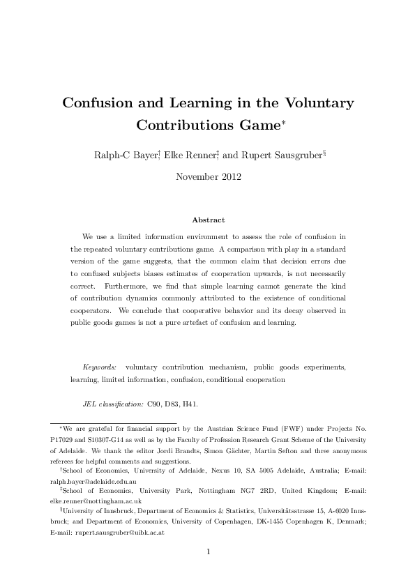 (PDF) Confusion and learning in the voluntary contributions game