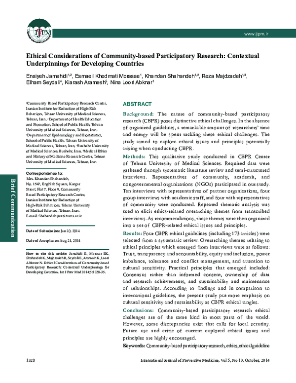 (PDF) Ethical Considerations of Community-based Participatory Research ...