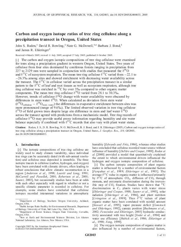 (PDF) Carbon and oxygen isotope ratios of tree ring cellulose along a ...