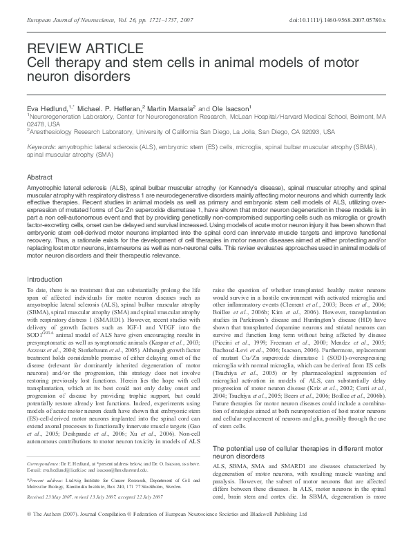 (PDF) Cell therapy and stem cells in animal models of motor neuron ...