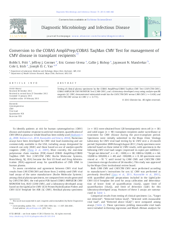 (PDF) Conversion to the COBAS AmpliPrep/COBAS TaqMan CMV Test for ...