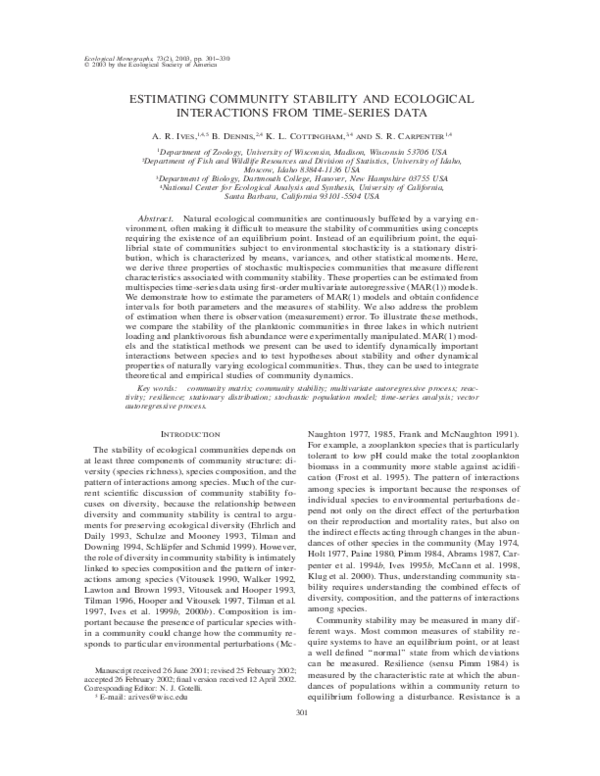 (PDF) ESTIMATING COMMUNITY STABILITY AND ECOLOGICAL INTERACTIONS FROM ...