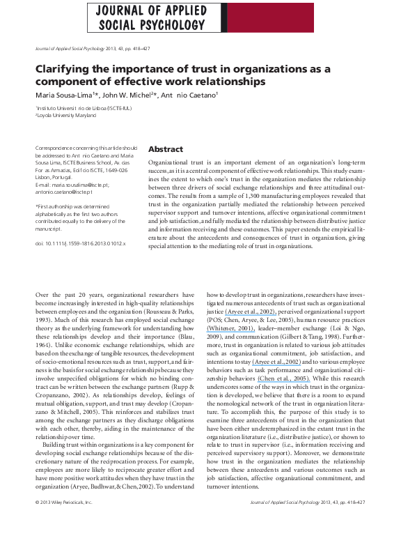 (PDF) Clarifying the importance of trust in organizations as a ...