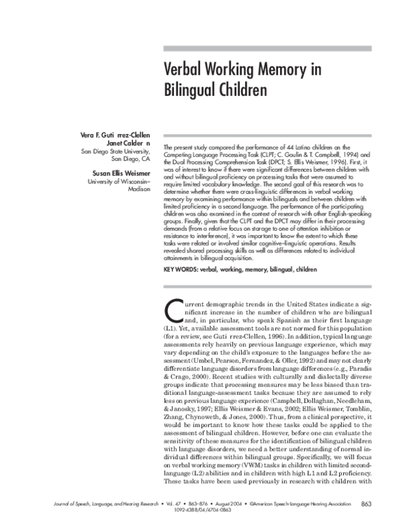 Pdf Verbal Working Memory In Bilingual Children Pdf Verbal Working Memory In Bilingual Children