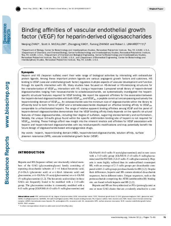 (PDF) Binding affinities of vascular endothelial growth factor (VEGF ...