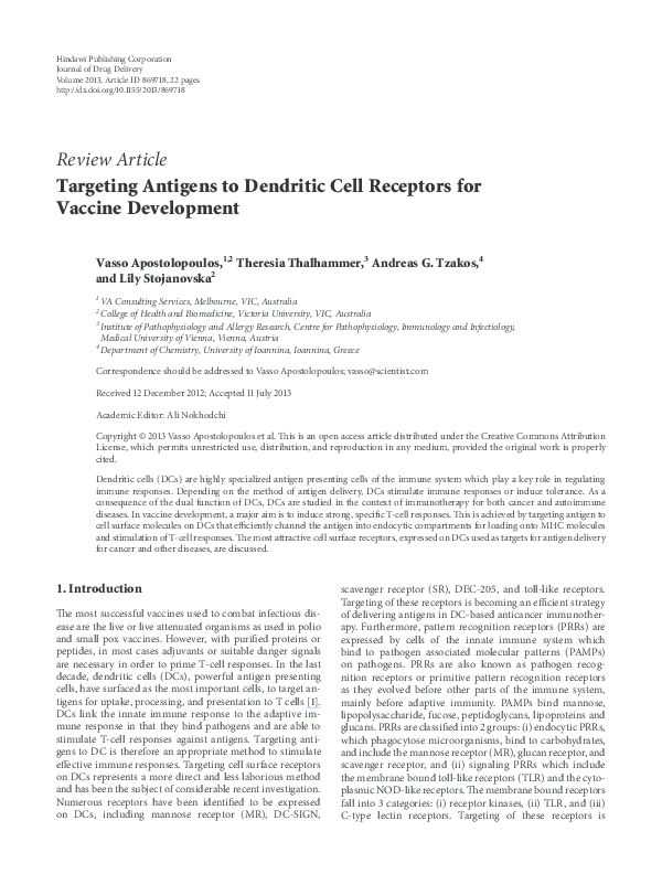 (PDF) Targeting Antigens to Dendritic Cell Receptors for Vaccine ...