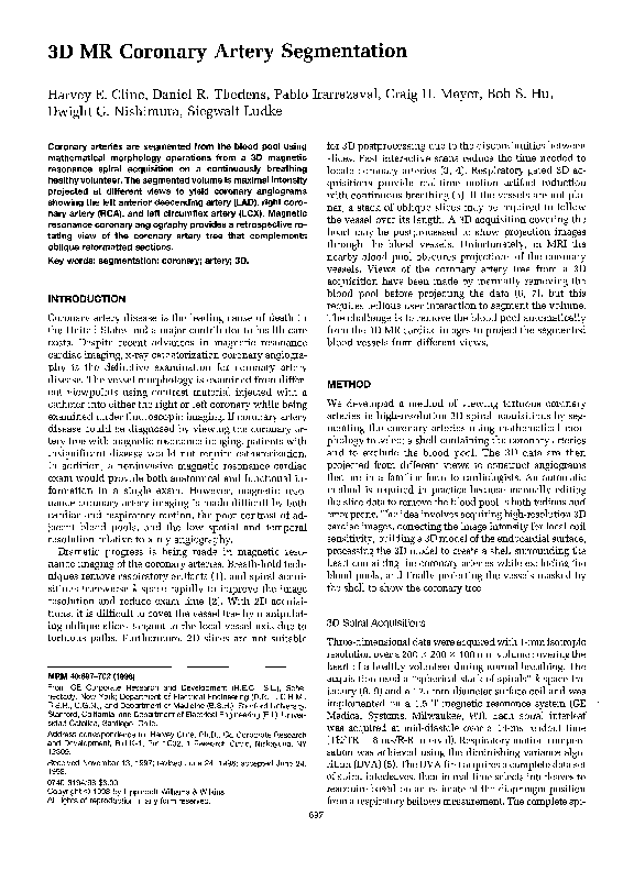 (PDF) 3D MR coronary artery segmentation