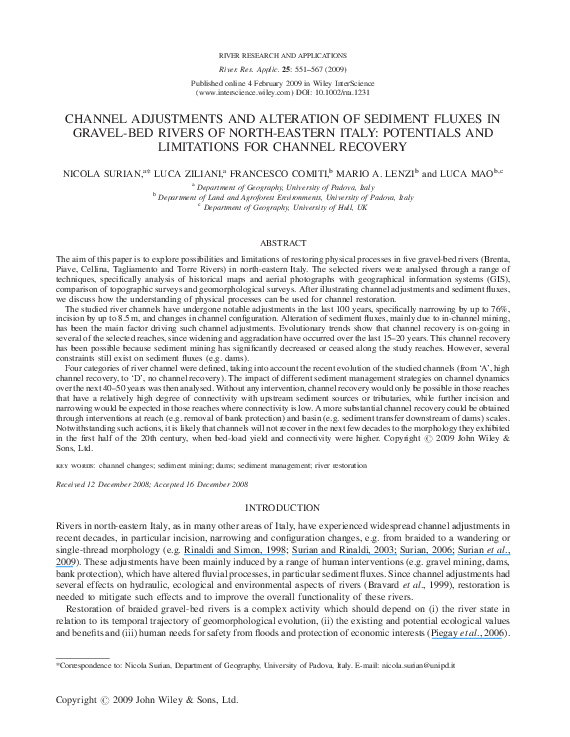 (PDF) Channel adjustments and alteration of sediment fluxes in gravel ...