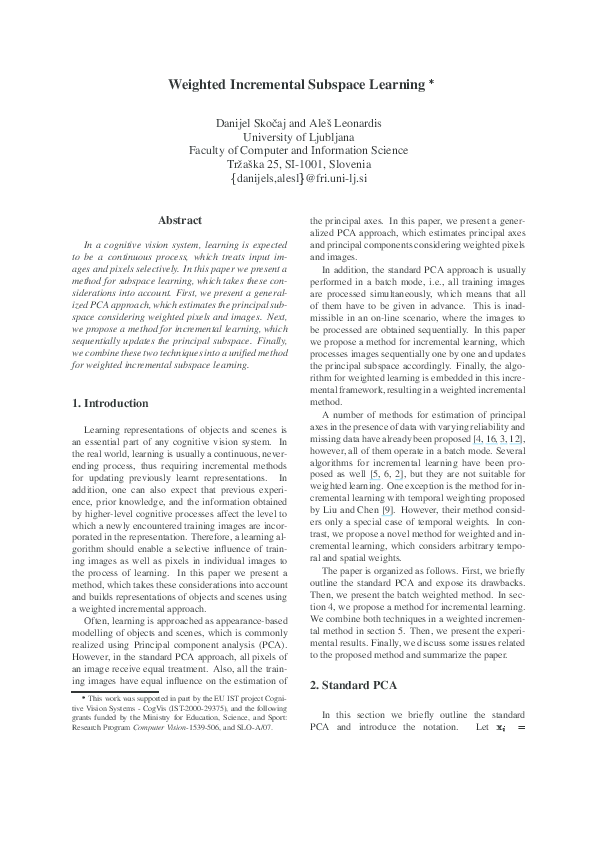 (PDF) Weighted Incremental Subspace Learning