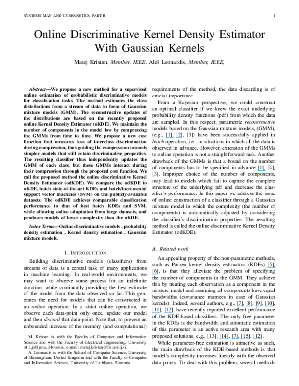 (PDF) Online Discriminative Kernel Density Estimation