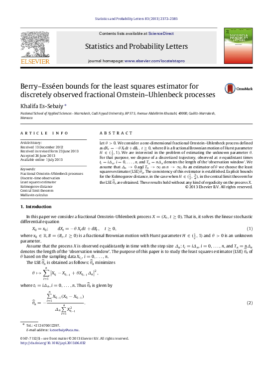 (PDF) Berry–Esséen bounds for the least squares estimator for ...