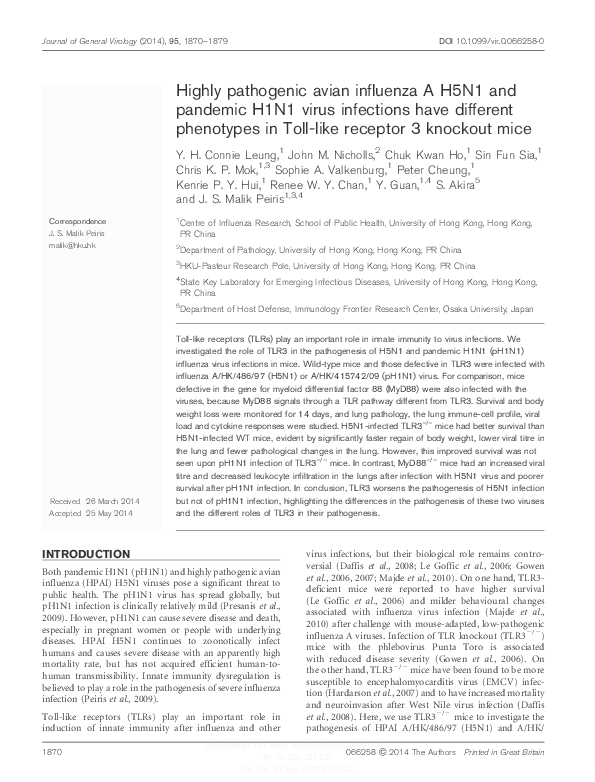 (PDF) Highly pathogenic avian influenza A H5N1 and pandemic H1N1 virus ...