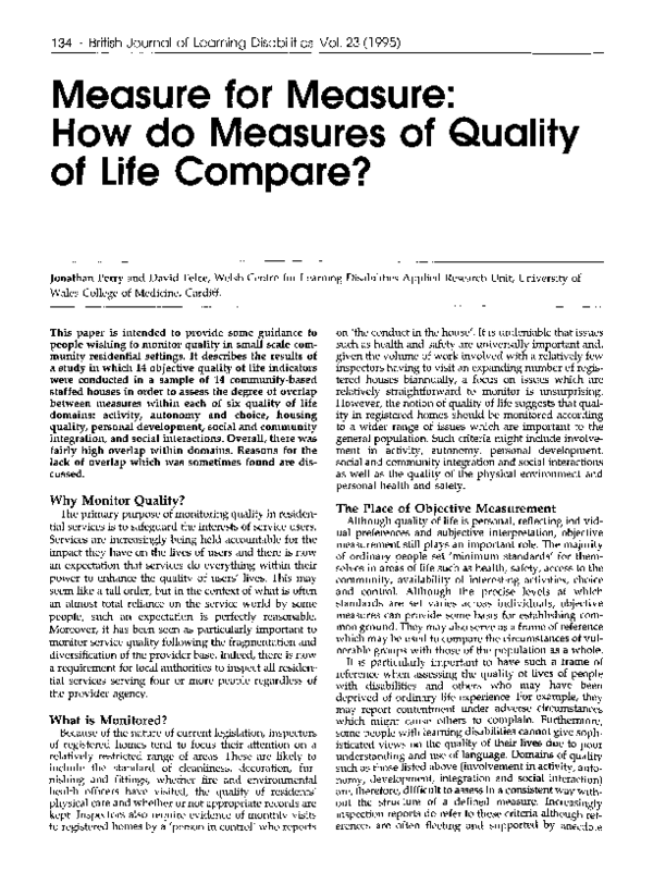 (PDF) Measure for Measure How do Measures of Quality of Life Compare