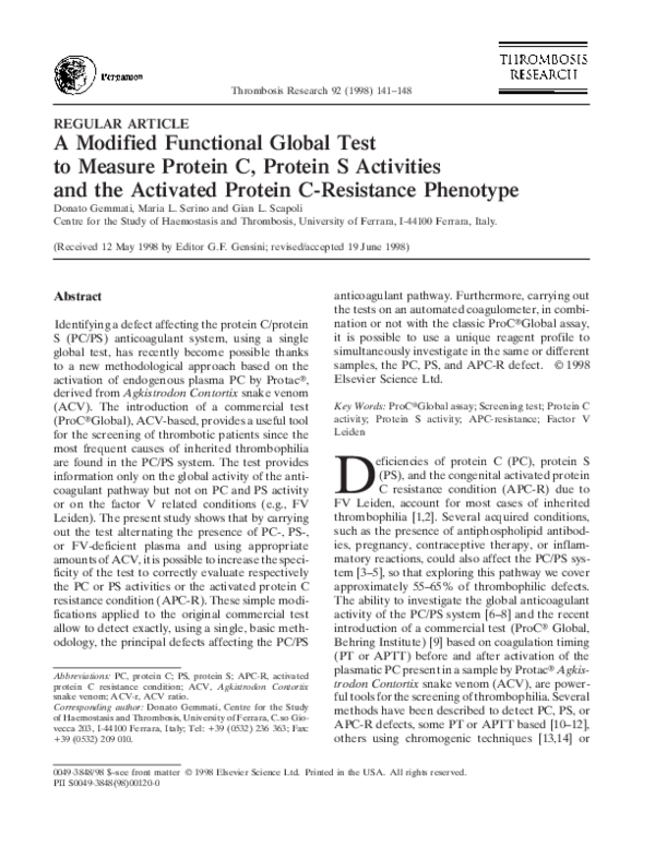 (PDF) A modified functional global test to measure protein C, protein S