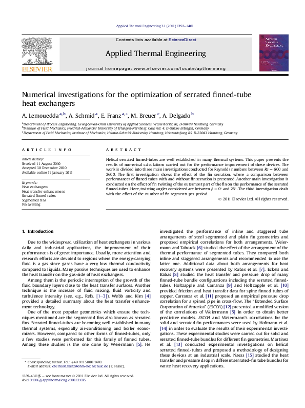 (PDF) Numerical investigations for the optimization of serrated finned ...