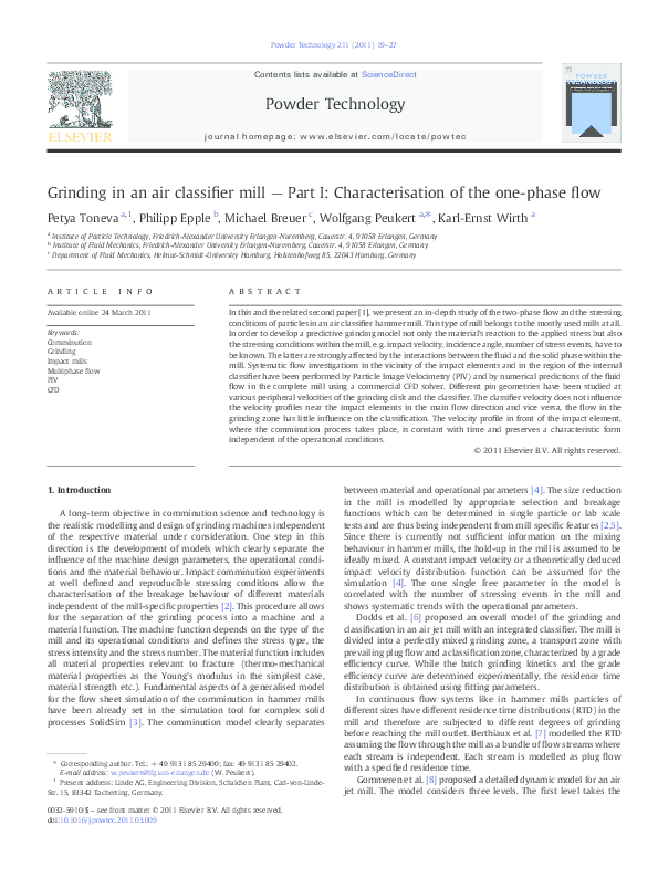 (PDF) Grinding in an air classifier mill — Part I: Characterisation of ...