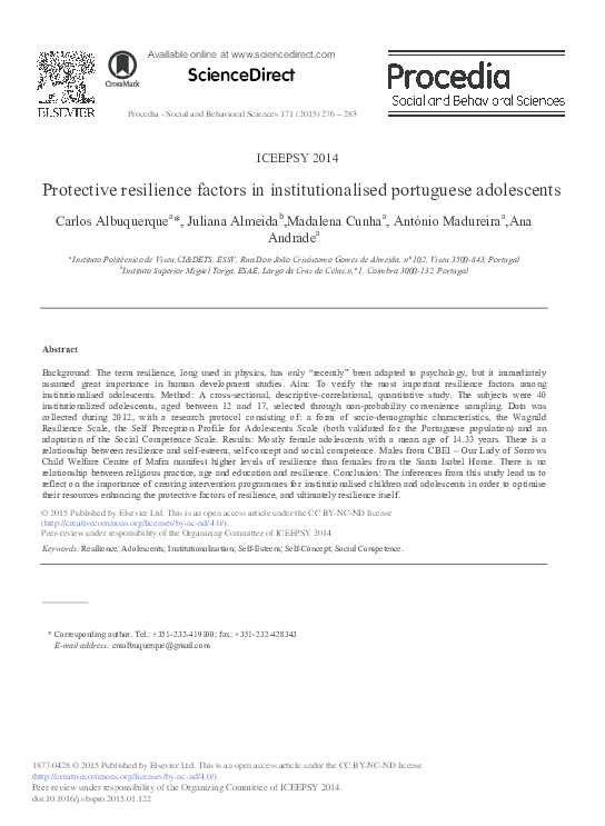 (PDF) Protective Resilience Factors in Institutionalised Portuguese ...