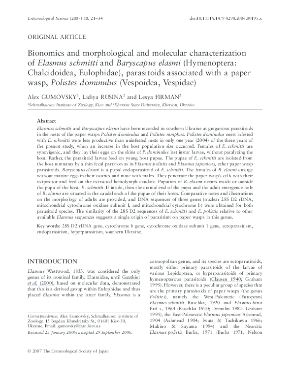 (PDF) Bionomics and morphological and molecular characterization of ...