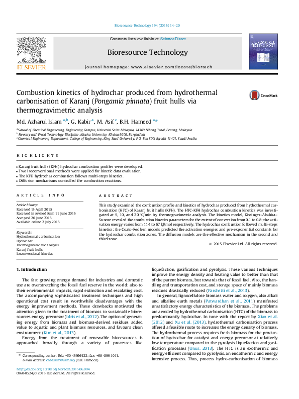 (PDF) Combustion of hydrochar produced from hydrothermal