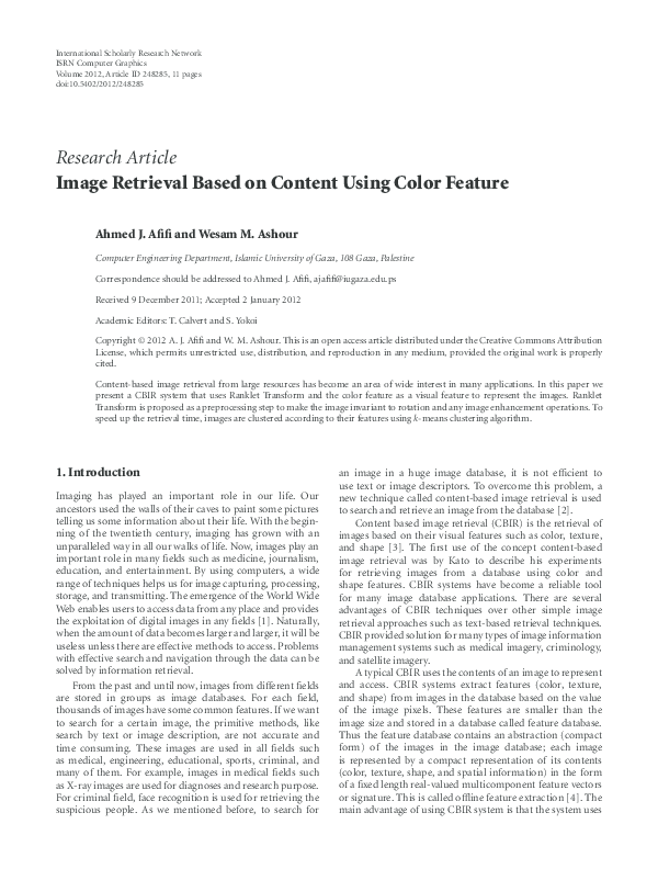 (PDF) Image Retrieval Based on Content Using Color Feature: Color Image ...