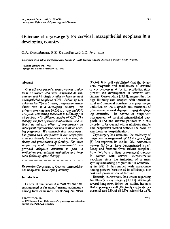 (PDF) Outcome of cryosurgery for cervical intraepithelial neoplasia in ...