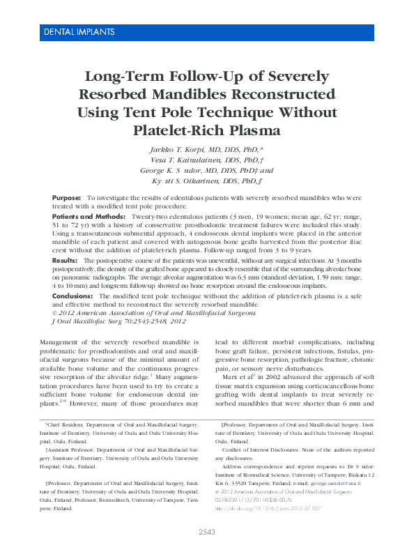 (PDF) LongTerm FollowUp of Severely Resorbed Mandibles Reconstructed